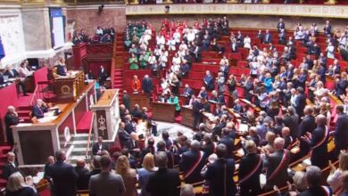 نواب بالبرلمان الفرنسي يشكلون علم فلسطين خلال جلسة للجمعية الوطنية